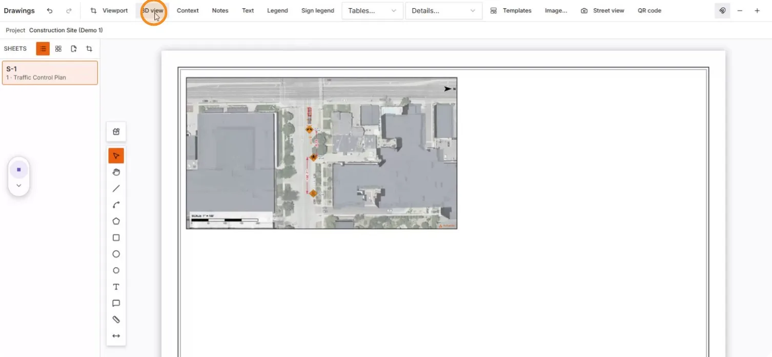 The 3D view button in the drawings toolbar