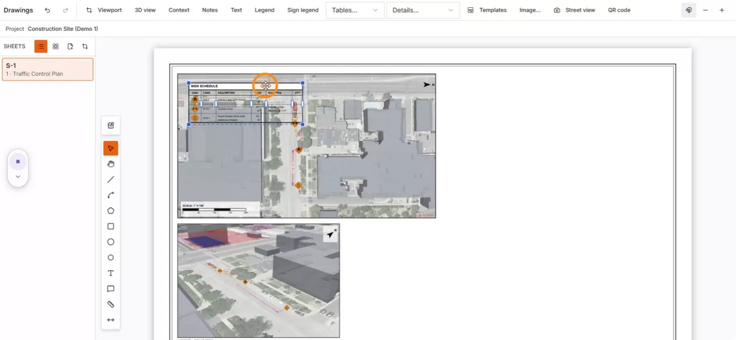 The inserted sign schedule dropped over the viewport
