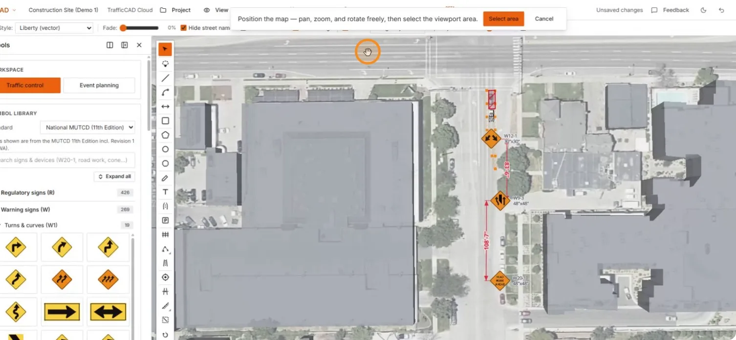 Viewport-capture mode: position the map, then select the area
