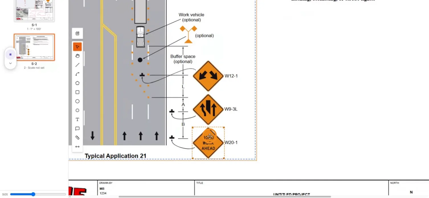 The W20-1 sign group selected inside the template