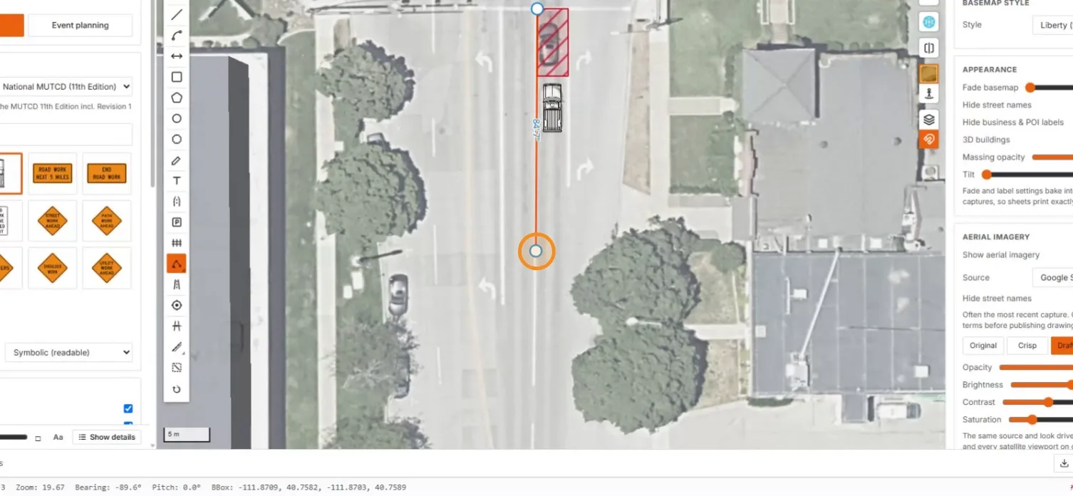 The first cone segment drawn from the truck with a live length readout