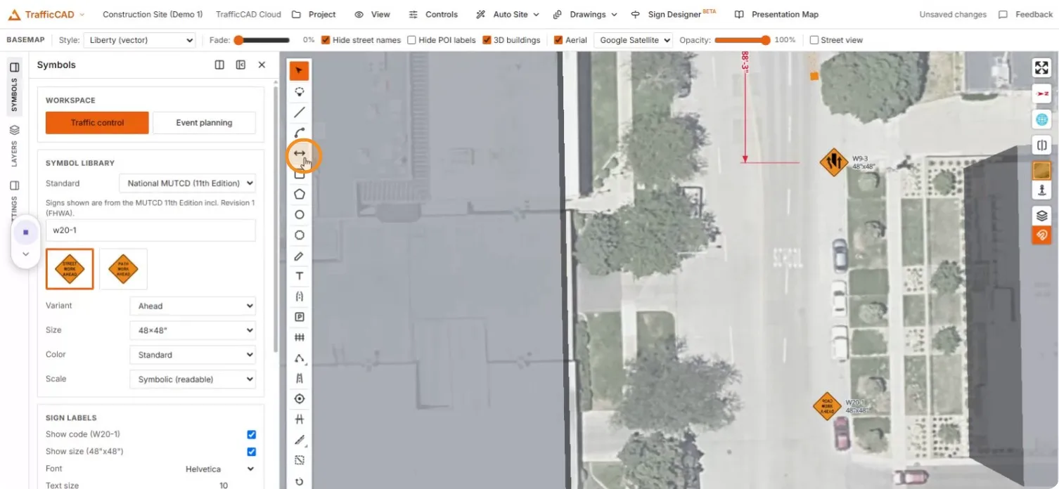 Selecting the dimension tool again for the sign-spacing dimension