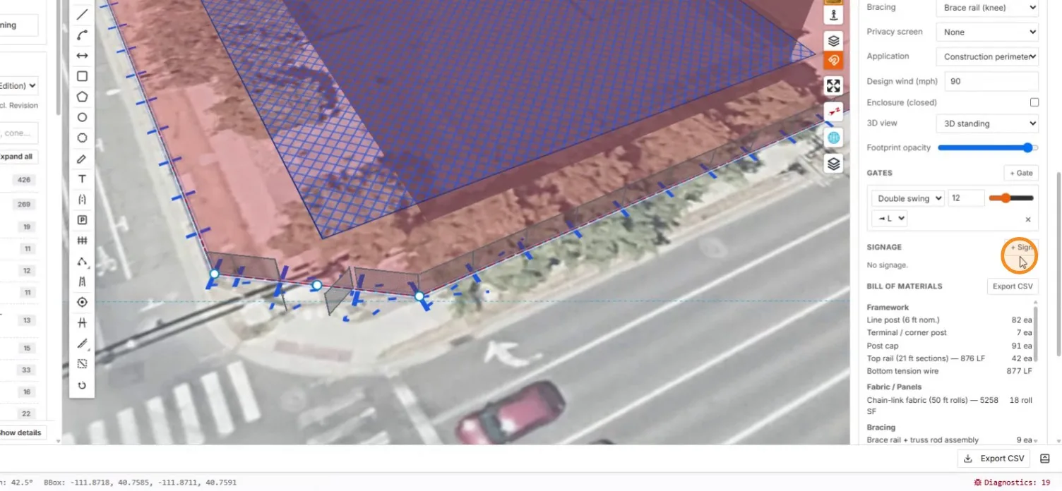 Double swing gate leaves in 3D with the + Sign button under the cursor