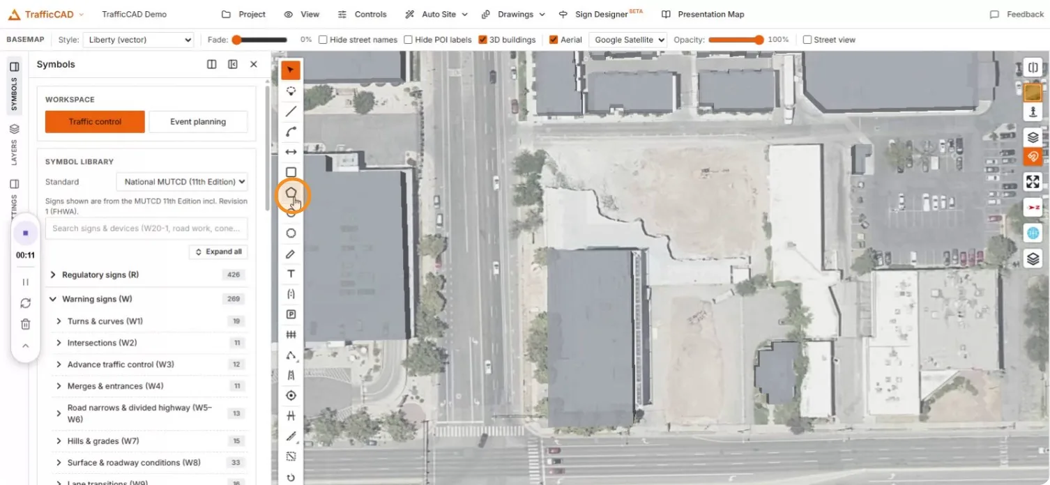 The polygon tool selected in the markup toolbar