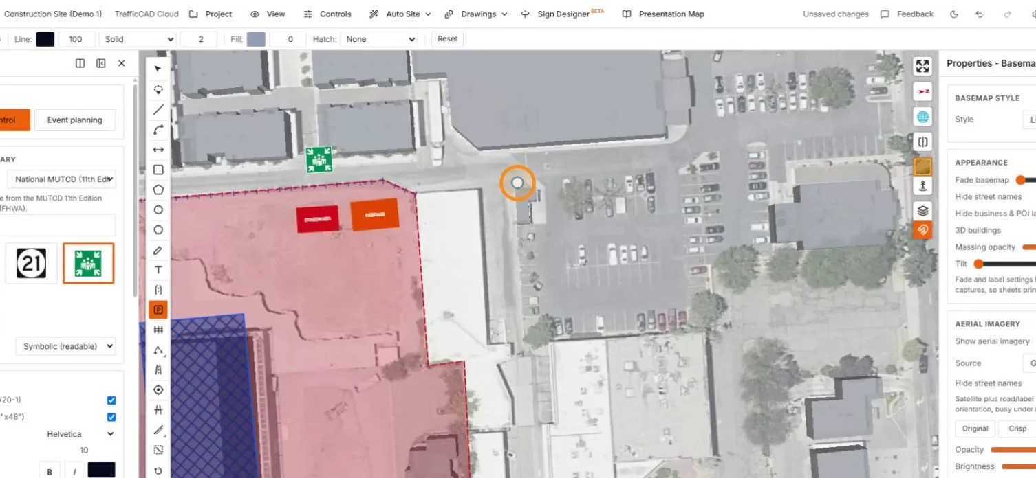 The crosshair on the lot corner for the first boundary point