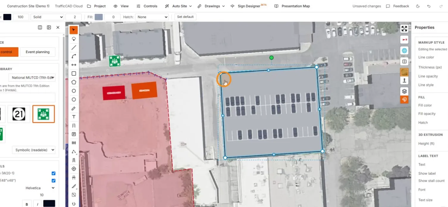 The selected lot with generated stalls