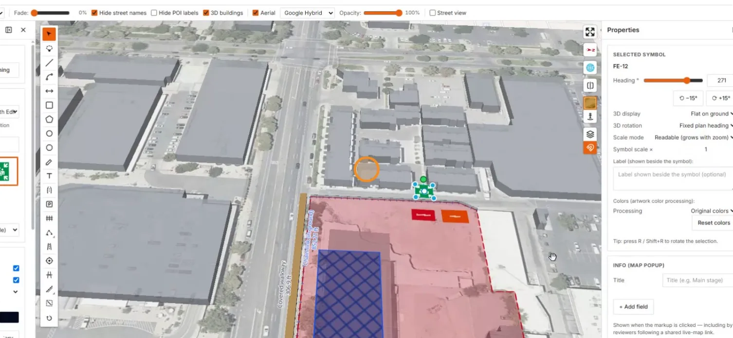 A wide tilted 3D overview with the auto-scaling sign