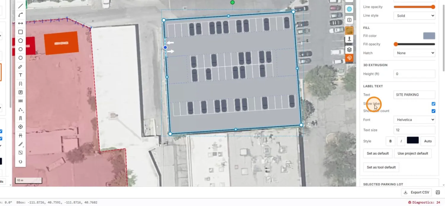 SITE PARKING entered as the label text
