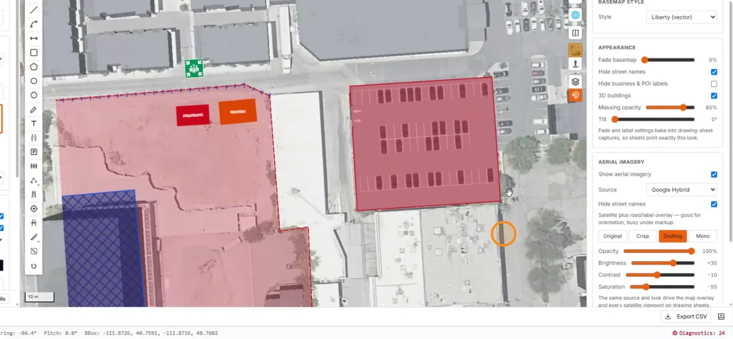 The finished red parking area beside the site and muster sign