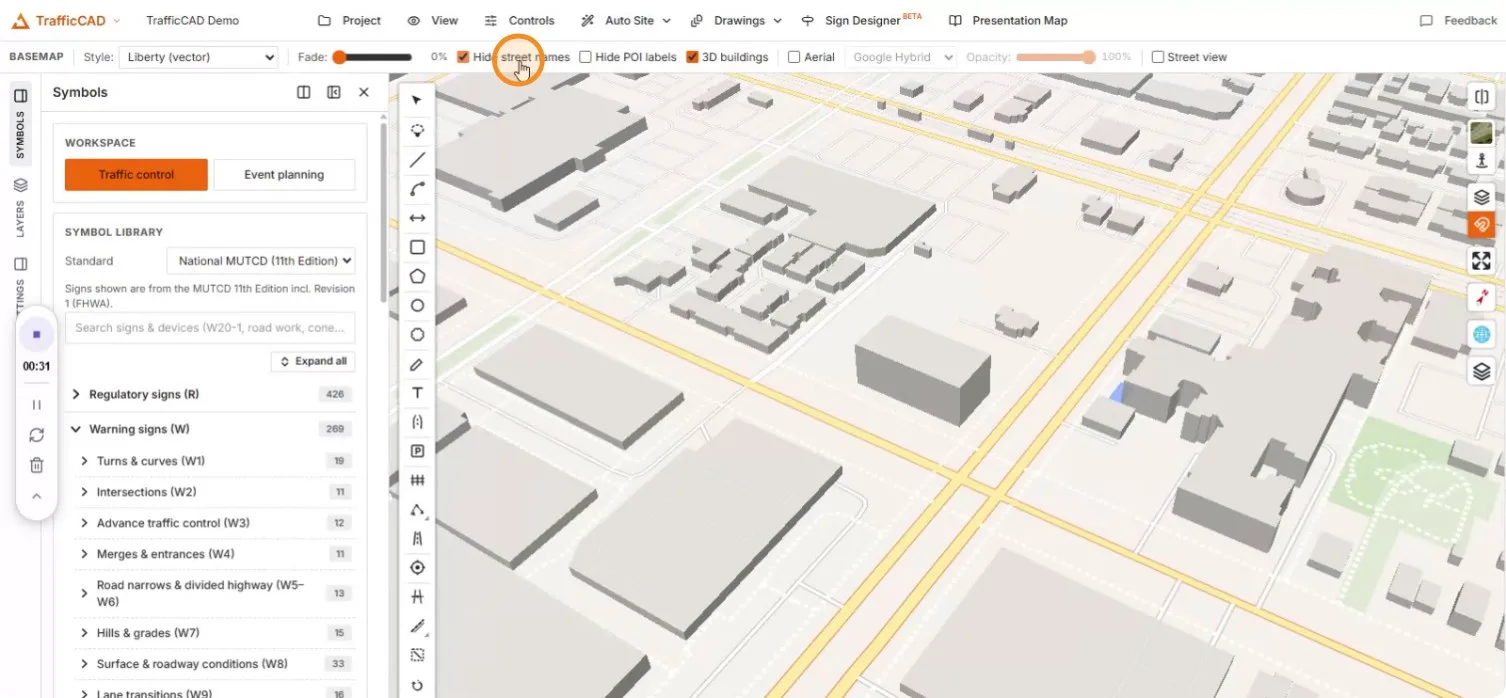 A label-free map of building massing and bare road geometry