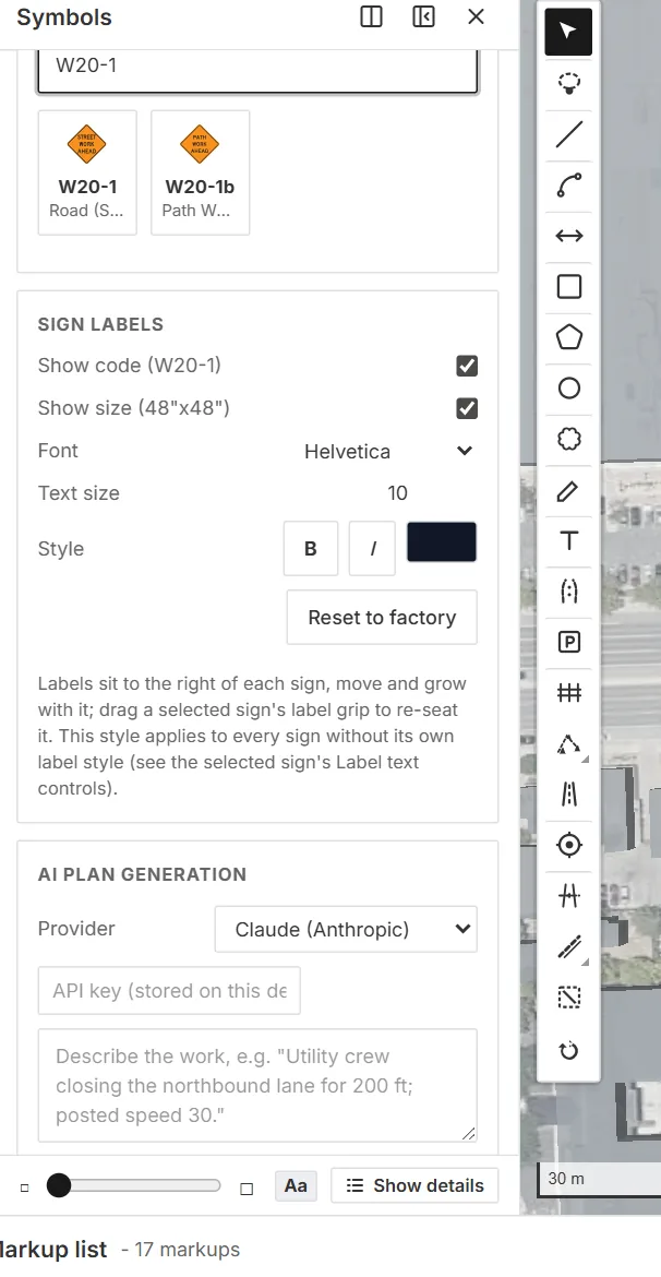 The Symbols panel: standard picker, search, and result cards